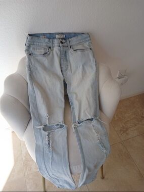 Topman Light Blue Slim Straight Ripped Jeans